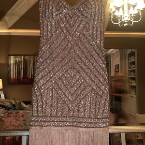 BEADED FRINGE AIDEN MADDOX COCKTAIL DRESS